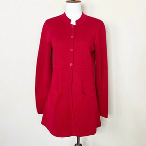 Eileen Fisher Silk‎ & Organic Cotton Interlock Long Red Cardigan Sweater